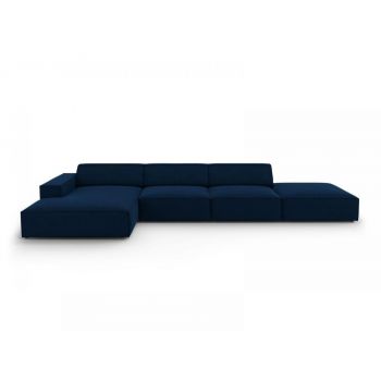 Coltar fix de 5 locuri din Catifea Albastru royal cu orientare customizabila L341cm Jodie
