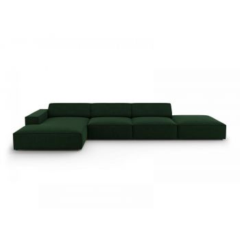 Coltar fix de 5 locuri din Catifea Verde cu orientare customizabila L341cm Jodie