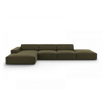 Coltar fix de 5 locuri din Catifea Verde inchis cu orientare customizabila L341cm Jodie