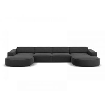 Coltar fix in forma de U de 6 locuri din Catifea Gri cu forma sezlong customizabila L364cm Jodie