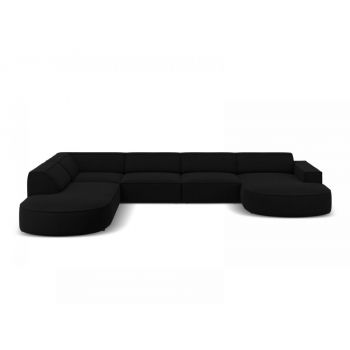Coltar panoramic de 7 locuri din Catifea Negru cu orientare si forma sezlong customizabil Jodie