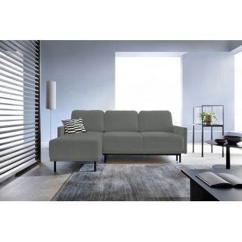Coltar Solo Velvet Gri Extensibil, Sezlong Universal (pe Stanga sau pe Dreapta), tapitat cu Stofa, cu Lada de Depozitare, Perne Incluse, l212xA142xH87 cm