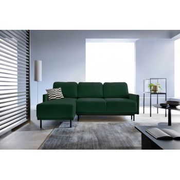 Coltar Solo Velvet Verde Extensibil, Sezlong Universal (pe Stanga sau pe Dreapta), tapitat cu Stofa, cu Lada de Depozitare, Perne Incluse, l212xA142xH87 cm