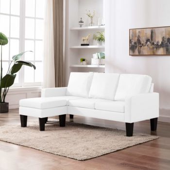 Canapea cu 3 locuri și taburet alb piele ecologică
