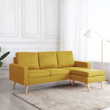 Canapea cu 3 locuri și taburet galben material textil
