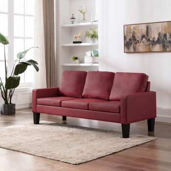 Canapea cu 3 locuri roșu vin piele ecologică