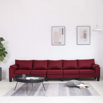 Canapea cu 5 locuri roșu vin material textil