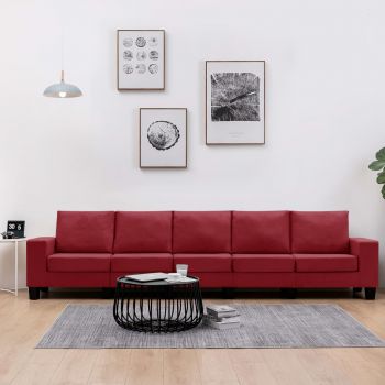 Canapea cu 5 locuri roșu vin material textil