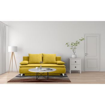 Canapea Extensibila, 3 Locuri, Lada de Depozitare, tapitata cu stofa, Perne Incluse, Monalisa Galben, l208xA108xH100 cm