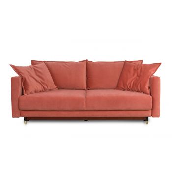 Canapea Extensibila, 3 Locuri, Lada de Depozitare, tapitata cu stofa, Perne Incluse, Rosini Somon, l225xA118xH94 cm
