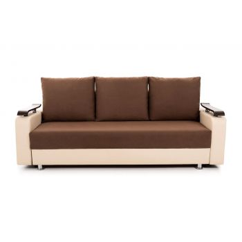 Canapea Extensibilă 3 locuri SIENA, cu ladă de depozitare, 225x95x75 cm, Maro/Bej
