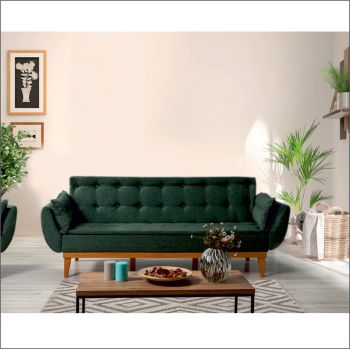 Canapea extensibila cu 3 locuri, Unique Design, 867UNQ1332, Lemn de carpen, Verde