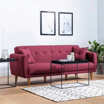 Canapea extensibila cu 3 locuri, Unique Design, 867UNQ1360, Lemn de carpen, Rosu claret ieftina