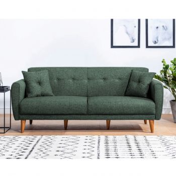 Canapea extensibila cu 3 locuri, Unique Design, 867UNQ1361, Lemn de carpen, Verde ieftina