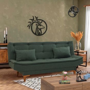 Canapea extensibila cu 3 locuri, Unique Design, 867UNQ1647, Lemn de fag, Verde ieftina