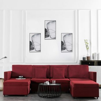 Canapea extensibilă cu 4 locuri roșu vin material textil