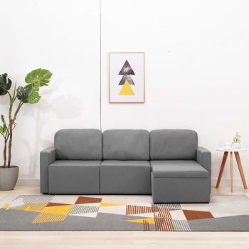 Canapea extensibilă modulară cu 3 locuri gri deschis textil