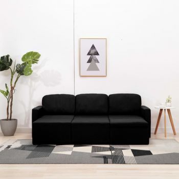 Canapea extensibilă modulară cu 3 locuri negru textil