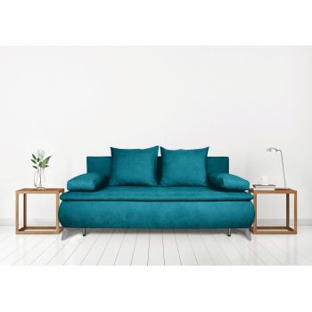 Canapea extensibila Sofie, cu lada pentru depozitare, 3 locuri, 203x92x86 cm, Albastru turcoaz