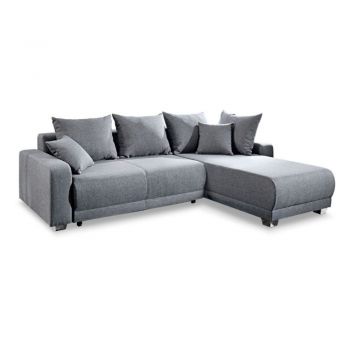 Canapea pentru 2 locuri + sezlong cu brat, Mobexport, lemn masiv si pal, gri, interschimbabila,  254 x 90 x 182 cm