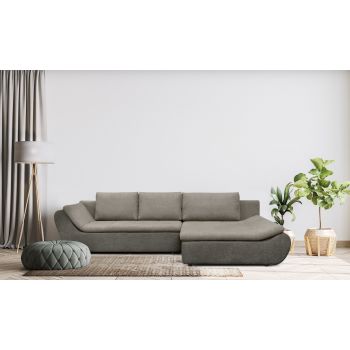Coltar Extensibil Spatio Grej cu Lada de Depozitare, Sezlong pe Dreapta, l308xA182xH81 cm