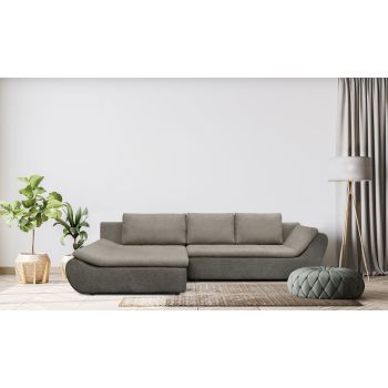 Coltar Extensibil Spatio Grej cu Lada de Depozitare, Sezlong pe Stanga, l308xA182xH81 cm