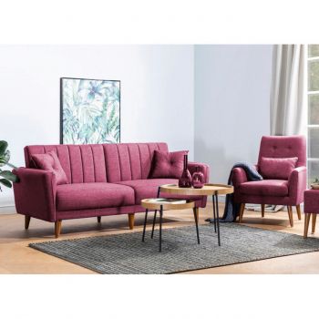 Set canapea extensibilă, Unique Design, 867UNQ1580, Lemn de carpen, Rosu claret ieftina