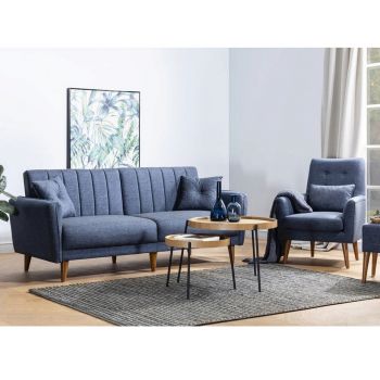 Set canapea extensibilă, Unique Design, 867UNQ1584, Lemn de carpen, Albastru inchis