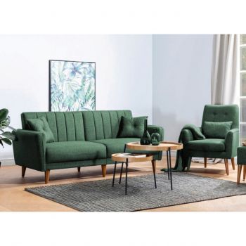 Set canapea extensibilă, Unique Design, 867UNQ1585, Lemn de carpen, Verde ieftina