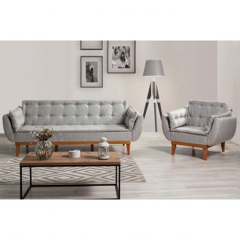 Set canapea extensibilă, Unique Design, 867UNQ1595, Lemn de carpen, Gri