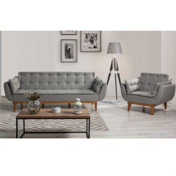 Set canapea extensibilă, Unique Design, 867UNQ1597, Lemn de carpen, Gri inchis