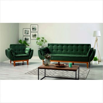 Set canapea extensibilă, Unique Design, 867UNQ1601, Lemn de carpen, Verde