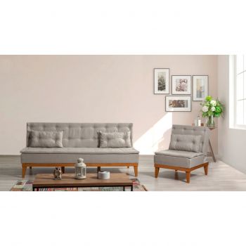 Set canapea extensibilă, Unique Design, 867UNQ1606, Lemn de carpen, Crem