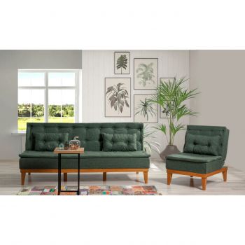 Set canapea extensibilă, Unique Design, 867UNQ1608, Lemn de carpen, Verde ieftina