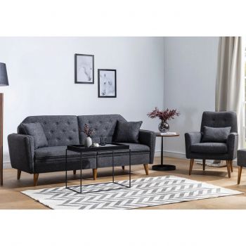 Set canapea extensibilă, Unique Design, 867UNQ1624, Lemn de carpen, Antracit