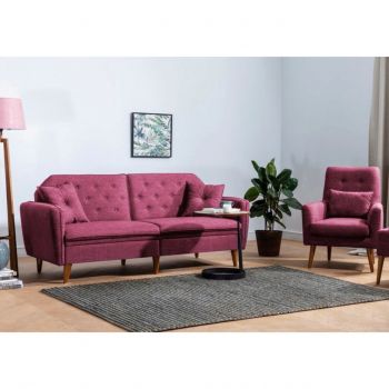 Set canapea extensibilă, Unique Design, 867UNQ1625, Lemn de carpen, Rosu claret ieftina