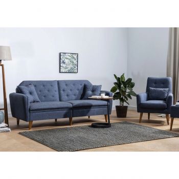 Set canapea extensibilă, Unique Design, 867UNQ1629, Lemn de carpen, Albastru inchis