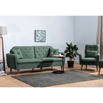 Set canapea extensibilă, Unique Design, 867UNQ1630, Lemn de carpen, Verde ieftina