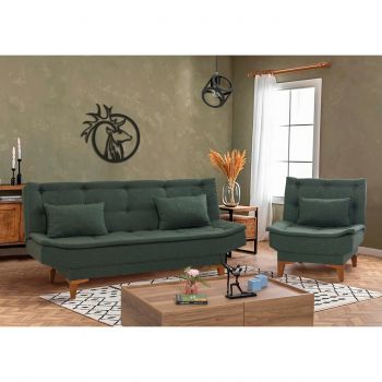Set canapea extensibilă, Unique Design, 867UNQ1640, Lemn de fag, Verde