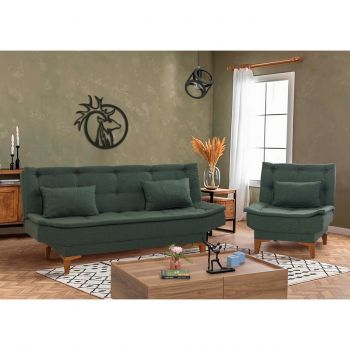 Set canapea extensibilă, Unique Design, 867UNQ1640, Lemn de fag, Verde ieftina