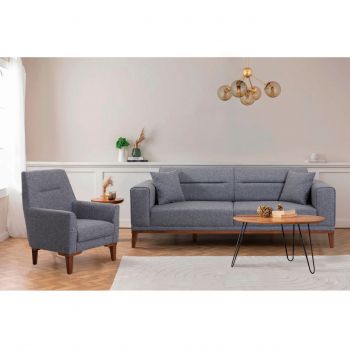 Set canapea extensibilă, Unique Design, 867UNQ1668, Lemn de carpen, Gri inchis