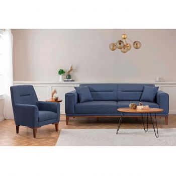 Set canapea extensibilă, Unique Design, 867UNQ1669, Lemn de carpen, Albastru inchis