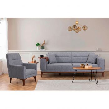 Set canapea extensibilă, Unique Design, 867UNQ1672, Lemn de carpen, Gri