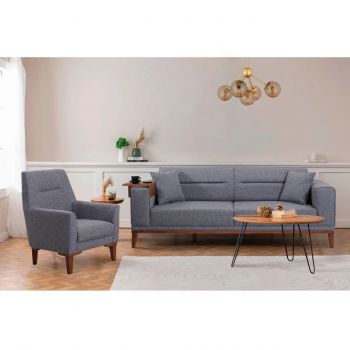Set canapea extensibilă, Unique Design, 867UNQ1673, Lemn de carpen, Gri inchis