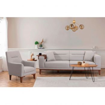 Set canapea extensibilă, Unique Design, 867UNQ1675, Lemn de carpen, Crem