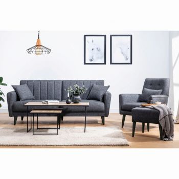 Set canapea extensibilă, Unique Design, 867UNQ1676, Lemn de carpen, Antracit