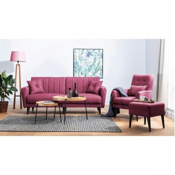 Set canapea extensibilă, Unique Design, 867UNQ1677, Lemn de carpen, Rosu claret