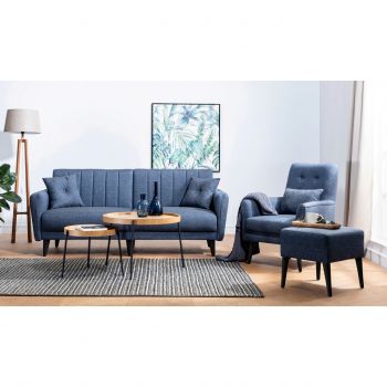 Set canapea extensibilă, Unique Design, 867UNQ1681, Lemn de carpen, Albastru navy