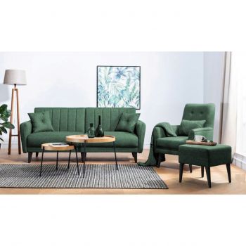 Set canapea extensibilă, Unique Design, 867UNQ1682, Lemn de carpen, Verde