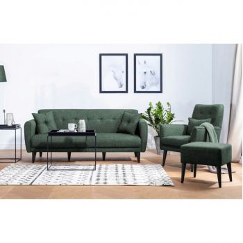 Set canapea extensibilă, Unique Design, 867UNQ1689, Lemn de carpen, Verde